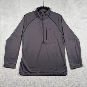 HEAD Men's L Quarter Zip Pullover Grid Fleece Jacket Gray Chest Pocket Outdoor